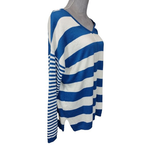 Womens Sweater Striped Contrasting Sleeve Blue White Tunic Stretch Large 12-14 - Picture 5 of 6
